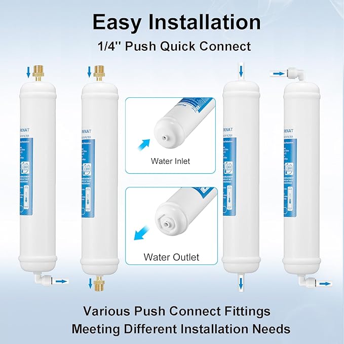Inline Water Filter for Refrigerator and Ice Maker(2 Pack),1/4" Push Connect Post Carbon Filter Replacement for Reverse Osmosis Water System,Include 1/4" Water Line and Quick Connect Fittings