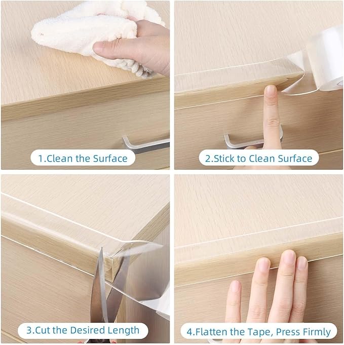 2Pack Clear Edge Protector Strip, 0.8in x 9.84FT(19.68FT Total), Sharp Edge Wrap Cover Tape, Self Adhesive Protective Bumper Guards for Cabinet Door Desk Glass Table Furniture, Kitchen Countertop