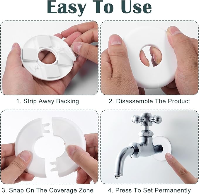 4Pcs Round Wall Plumbing Cover Plates, 29mm Buckle Design Split Flange Escutcheon Plate, Self-Adhesive Round Escutcheon Plumbing Cover Plates for Faucet Bathroom Kitchen Toilet