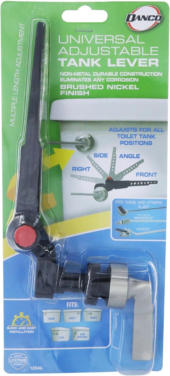 Danco 12046 Straight Replacement Handle with Front Angle/Side/Vertical Mount in Toilet Tank Lever, Brushed Nickel