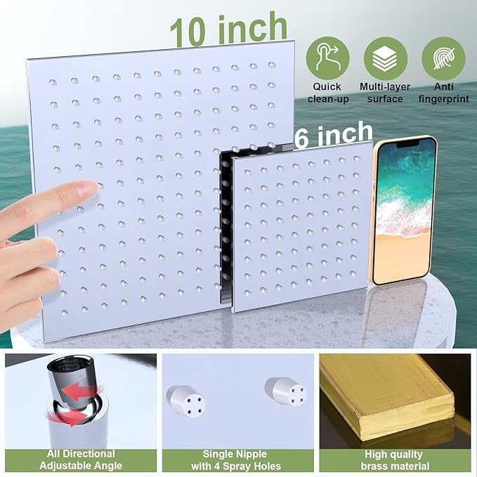 Enga Dual Shower Head Shower System with Body Jets, Wall Mount 10+6" Dual Rain Shower Head with 2 in 1 Handheld Spray for Two People, Shower Faucet Set with Valve Kit, Chrome