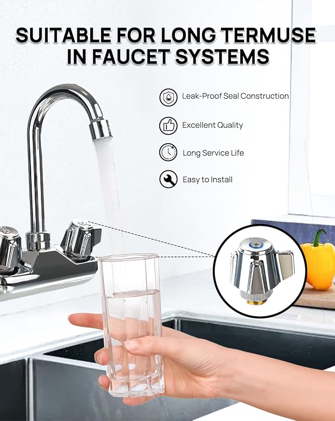 4" Brass Faucet Handle Cartridge Replacement Stem Assembly Faucet Valves Cold Knob Handle Kit with Stem for Kitchen & Bathroom Knob Handles