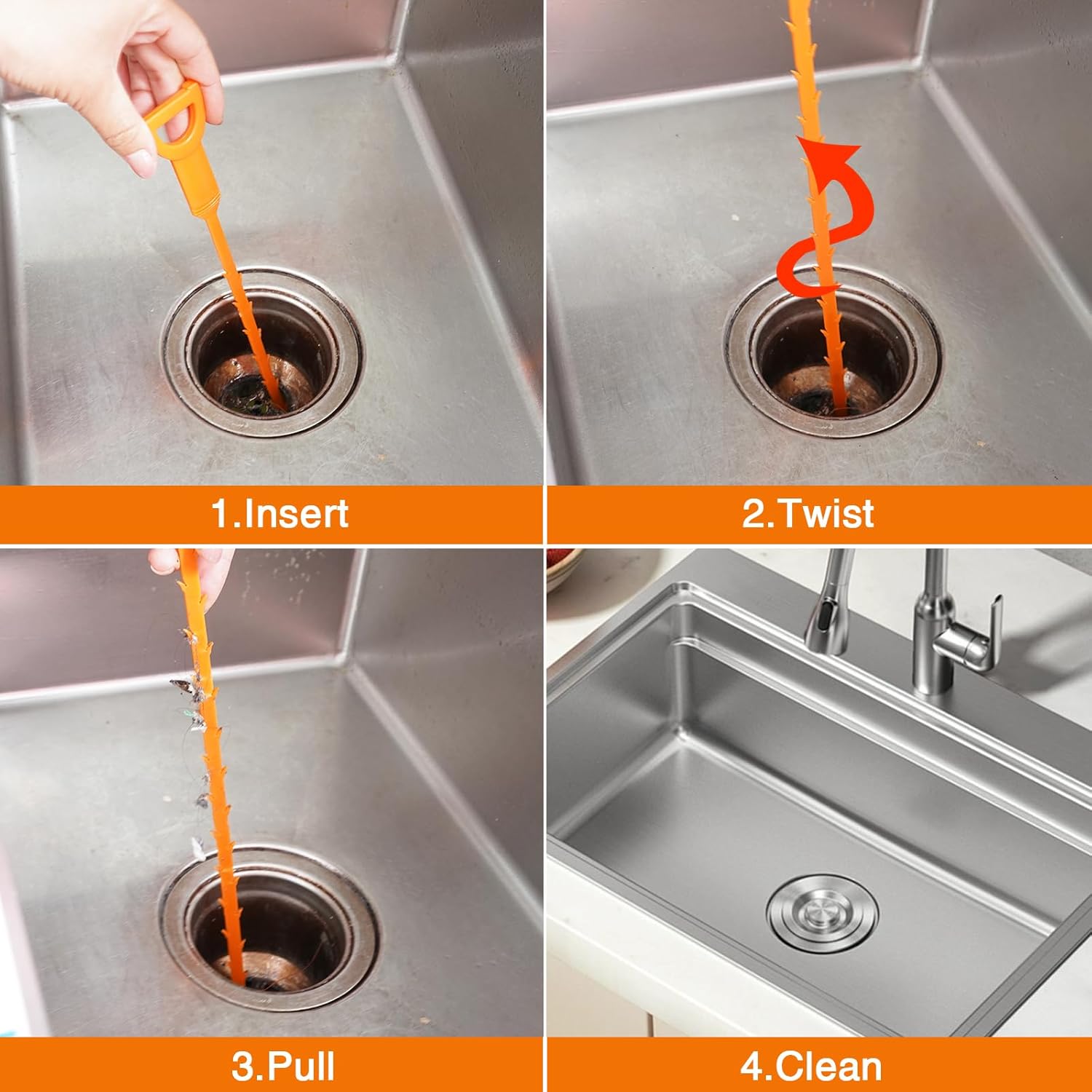 Drain Clog Remover, 25.2inch Flexible Long Pipe Snake Hair Clogs Catcher Cleaner Tool for Toilet, Kitchen Sink, Bathroom Tub, Sewer Drain