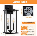 2-Pack Large Outdoor Wall Light, 16" Exterior Lighting Fixtures Wall Mount, 2-Light Waterproof Wall Sconce, Modern Black Outdoor Lamps for Patio, Entryway