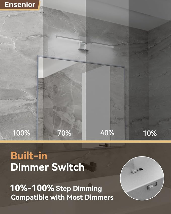 Ensenior Modern Vanity Light 24 Inch, Built-in Dimmer, 14W Dimmable 5CCT LED Light Fixture Over Mirror, Matte Grey Bar for Bathroom Mirror Cabinets Bedroom-FCC Certificated