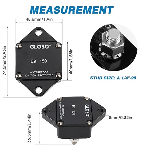 GLOSO Circuit Breaker E94 Panel Mount T1 Auto Reset for Marine Automotive Truck (100A)
