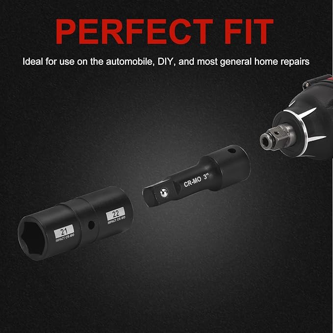 AOBEN 5 PCS 1/2" Drive Impact Socket Set, Flip Socket Set with Cr-Mo Steel, Includes 3 Inch Bar Extension, SAE and Metric Sizes