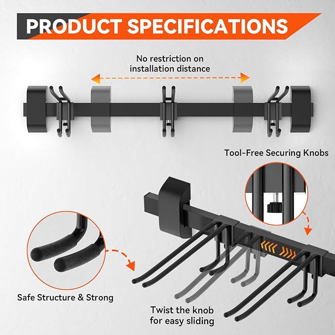 32" Ski & Snowboard Wall Rack – Heavy-Duty Wall Mounted Ski Storage for Garage, Holds 10 Pairs with 5 Adjustable Hooks, 300lbs Capacity, Non-Slip Rubber, Easy Install | Ski Holders for Wall