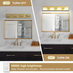 Modern LED Bathroom Lights Fixtures(4-Light),Metal Gold Acrylic Wall Lighting,Vanity Lights for Bathroom Over Mirror(6000k 27In