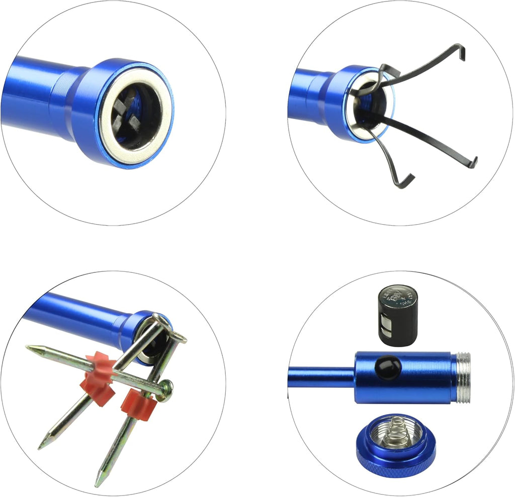 24.4 in Claw Grabber Tool,Bendable Hose Reacher Pickup with LED Light,4 Claw Picking Tool for Garbage Litter Pick Home Sink Drain and Metal Small Items. (Blue)