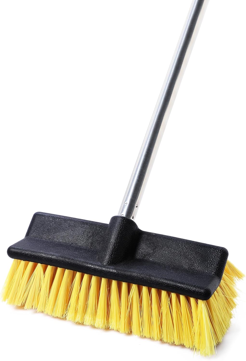 Yocada Deck Brush with 4-Section Extendable Handle Floor Scrub Brush Soft &Medium Bristles Non-Slip Grip for Outdoor Deck Patio Bathroom Garage Concrete Cleaning 53.89 Inch