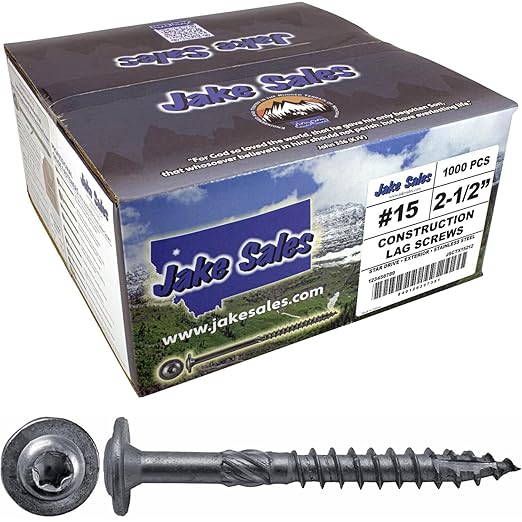 Jake Sales #15 x 2-1/2" Construction Lag Screw Stainless Steel T-30 Torx/Star Drive Heavy Duty Lag Screw Far Superior to Common Lag Screws (Full Box 600 Screw Count) Modified Truss Washer Head
