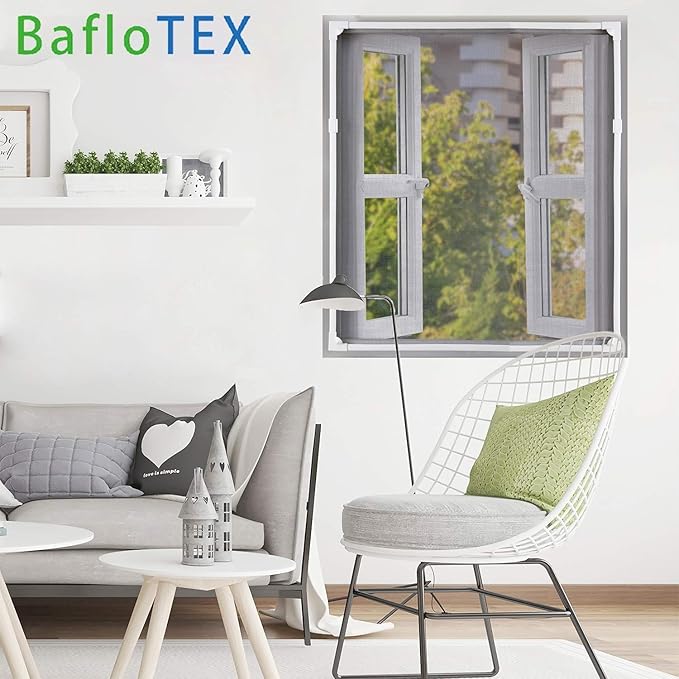 DIY Magnetic Window Screen Replacement Adjustable Mesh Screen with Magnets Fits 72"Hx48"W Black Frames with Grey Fiberglass Screen