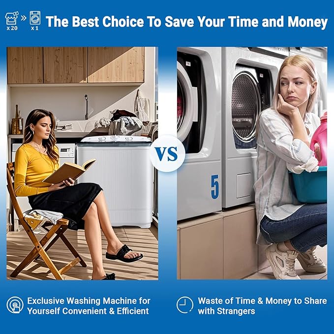 2-in-1 Portable Washing Machine, 13lbs Wash 9lbs Spin Capacity, Compact Mini Washer and Dryer Combo, Portable Washing Machines for Apartments, Automatic Clothes Washer for Dorm RV Camping