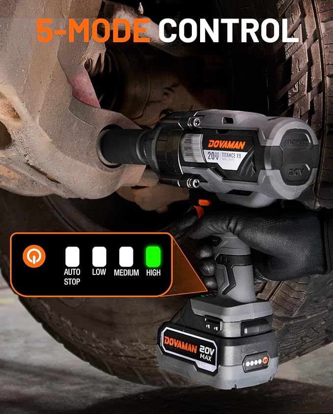 TITANCE X9 Brushless Impact Wrench, 20V Cordless 3/4'' Impact Gun, 1650 Ft-lbs (2200 Nm) High Torque, 5 Modes, 4.0Ah Battery Powered Heavy-Duty Wrench for Lug Nuts, Truck, Tractor & Industrial Use