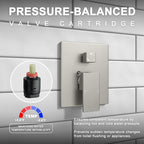 Lava Odoro Modern 2-Setting Square Shower System with Rain Shower Head and Handheld Spray Brushed Nickel, Rainfall Shower Faucet Set Brushed Nickel, Shower Valve and Trim Kit, SF103-BN