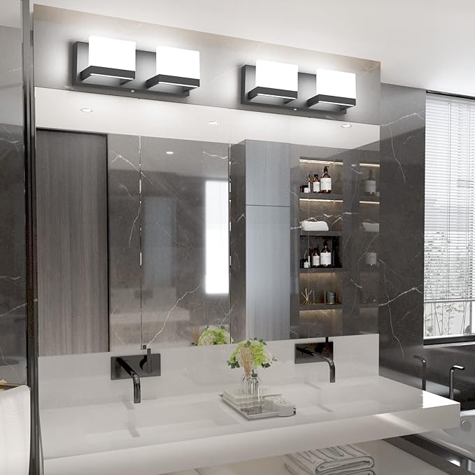 Tipace LED Dimmable Bathroom Vanity Light - 2 Lights Frosted White Acrylic Up and Down Fixture Over Mirror (6000K)