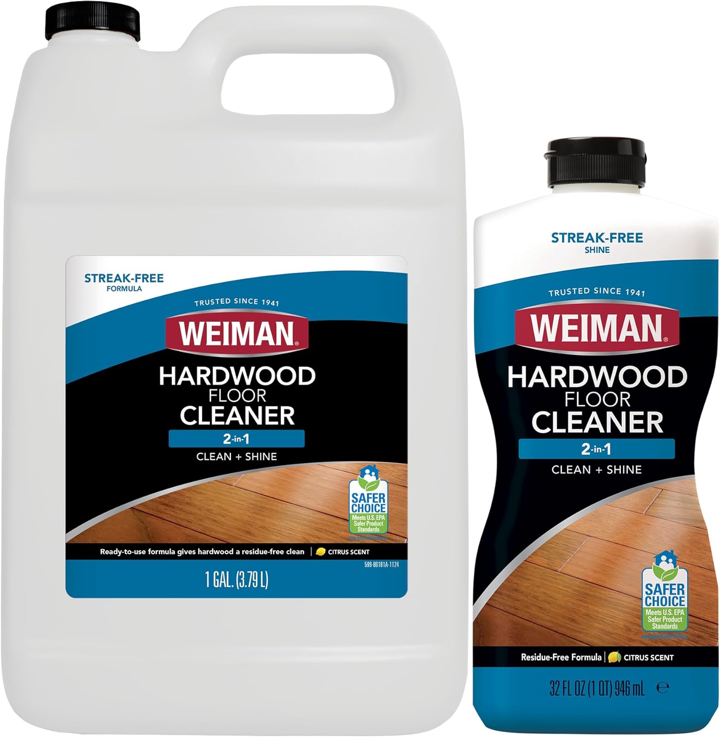 Weiman Hardwood Floor Cleaner Gallon and Refillable Squeeze Bottle - Finished Wood Surfaces
