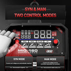 ANDELI MIG Welder, 160Apm 110V/220V Dual Voltage GAS MIG/FLUX MIG/LIFT TIG/STICK 4-In-1 Multiprocess MIG Welder, LED Digital Display Synergic Control,Gas Gasless MIG Welding Machine MIG-160 AIR