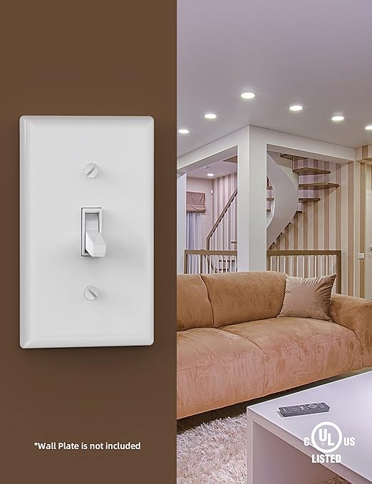 AIDA 15 Amp 3 Way Quiet Indoor Toggle Switch Self-Grounding ON Off Toggle, Residential Grade, UL Listed, Quickwire Push-in & Side Wired (White, 10 Pack)