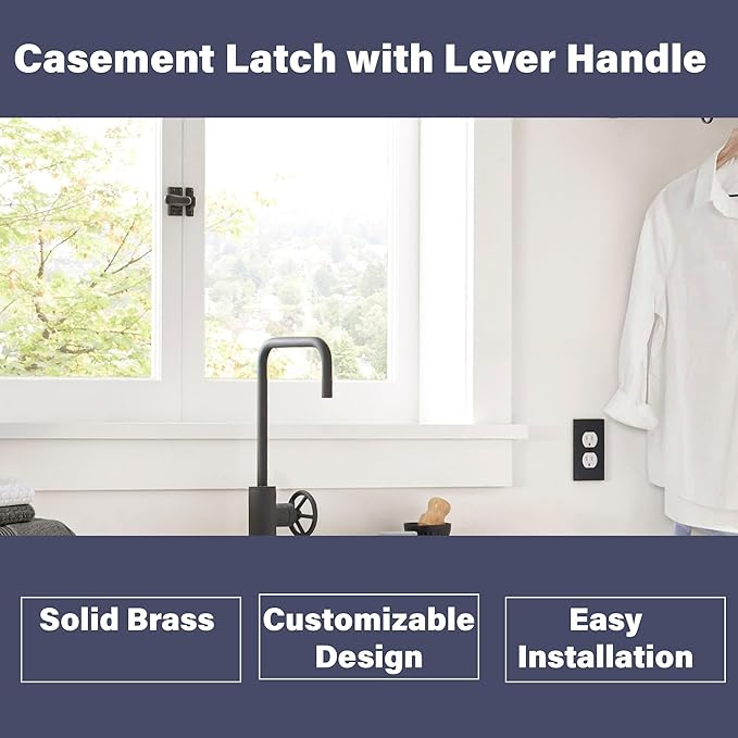 VAN DYKE'S RESTORERS Solid Brass Casement Latch with Lever Handle for Doors and Windows – Antique Brass, Polished Brass, Polished Nickel, or Bronze Finish, Includes Mounting Hardware