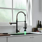 Fapully Commercial Single Handle Pull Down Sprayer Black&Rose Gold Kitchen Faucet,Kitchen Sink Faucet with LED Light