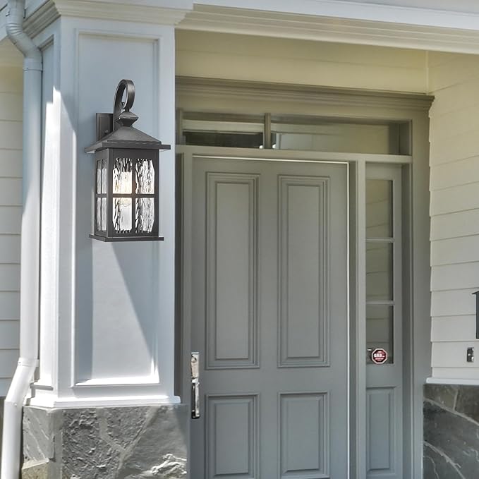 Darkaway Large Outdoor Light Fixtures Wall Mount, 21inch Outside Wall Lights Exterior Lighting Fixture with Water Ripple Glass Outdoor Wall Sconce for House Porch Hallway Garage Front Door