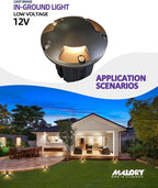 MALORY Brass Top Cover Landscape Well Lights, （5‘’H） Low Voltage Outdoor In Ground Lights, 12V Landscape Lighting for Pathway, Driveway and Garden (Three-Direction Turret, 1-Pack with Bulb)