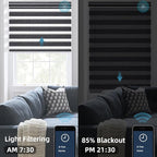SmartWings Motorized Zebra Blinds with Remote, Smart Control Light Filtering Sheer Shades for Indoor Windows, Electric Customized Automatic Blind, 95mm 85% Blackout Graphite
