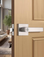 Privacy Square Brushed Nickel Door Handles Interior, Keyless Door Knobs for Bedroom/Bathroom, Reversible for Left Right Handed Doors, 1 Pack