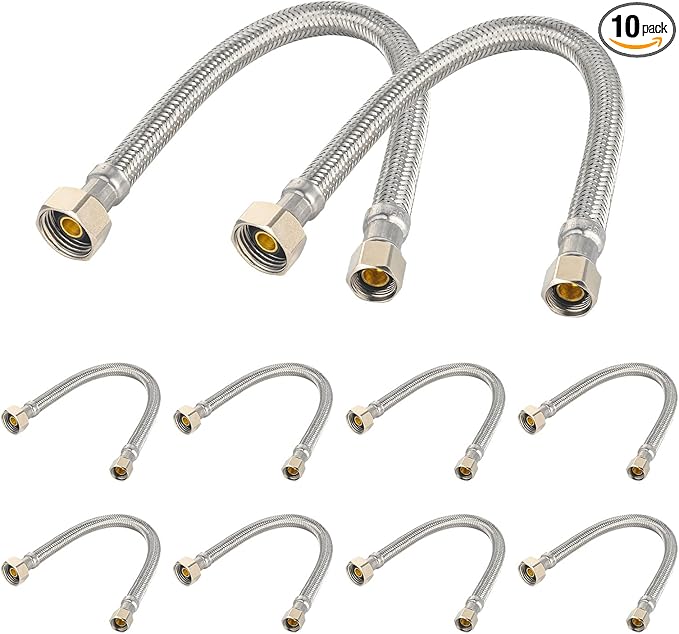 10-Pack EFIELD 16-inch Faucet Supply Lines, 1/2" FIP x 3/8" COMP Faucet Hose, Stainless Steel Braided Supply Line,(HOSE046)