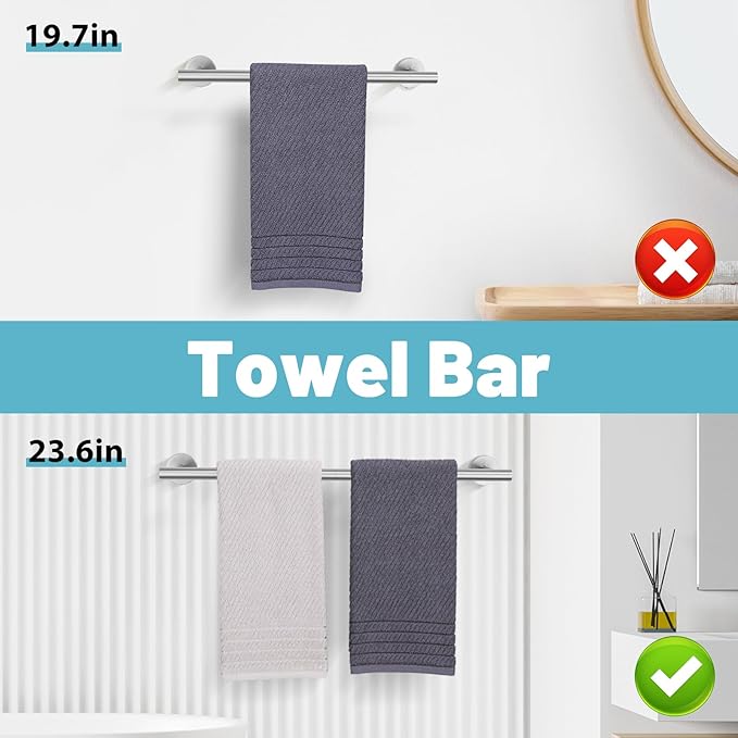 Bathroom Hardware Set, 4-Piece Towel Bar Set Brushed Nickel Towel Holder Set Includes 19.68 in Towel Bar,Toilet Paper Holder,Towel Ring and Towel Hook Wall Mount Bathroom Accessories Set