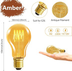 HESSION A19 Vintage LED Edison Bulbs, 4W Equivalent 40W Dimmable LED Bulbs, 400 Lumens 2300K Amber Warm Light Bulbs, E26 Base Decorative Antique Spiral A19 Light Bulb for Light Fixture, Pack of 4