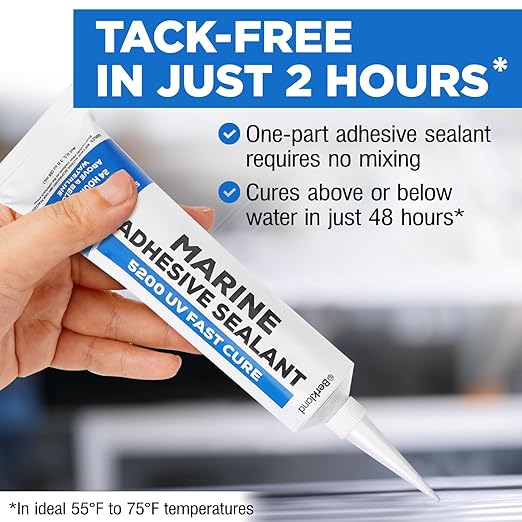 3 oz Marine Adhesive Sealant 5200 Fast Cure (White) - Permanent, Watertight Bonding and Sealing - UV Resistant, Above & Below Waterline - Compare to 05203 and 06520 FC M - by Berkland