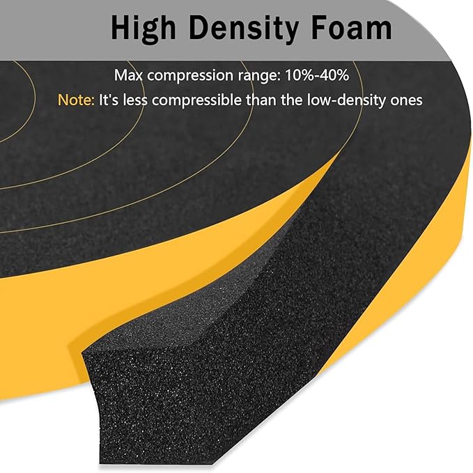 Weather Stripping Door Seal Strip, Strong Adhesive Doors and Windows Insulation Soundproof Weatherproof Foam Tape for Sliding Door, Front Door Frame, Window, Lightproof(1/2 In x 1/4 In x 52Ft)