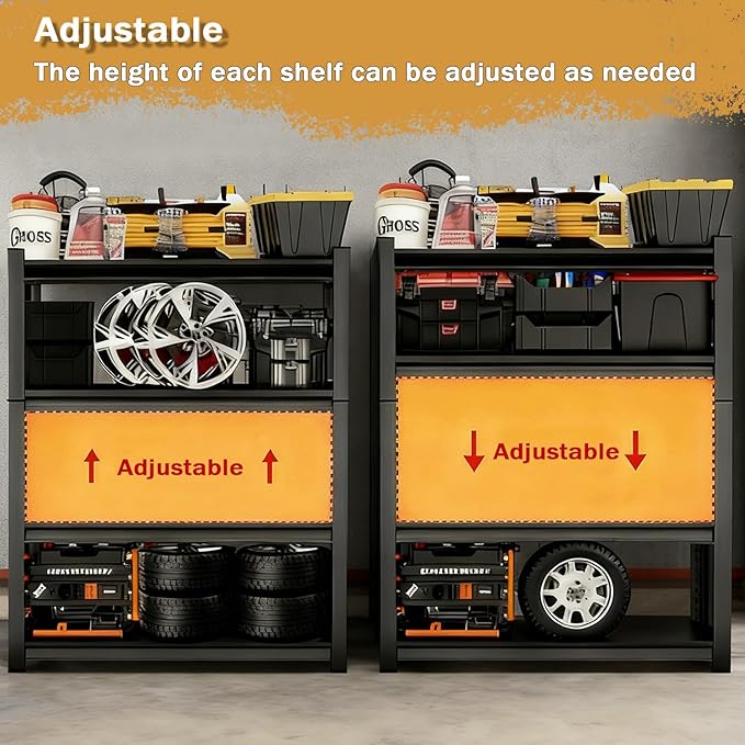 Metal Garage Storage Shelves Heavy Duty Shelving Unit 4 Tier Steel Adjustable Organizing Shelves 2500 LBS Capacity Industrial Shelving Ideal for Garage Tote Pantry Basement Outdoor, 44”Hx14”Wx12”D