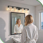 DORESshop Bathroom Light Fixtures, 6-Light Matte Black Bathroom Lighting Fixtures Over Mirror with Clear Glass Shade, Vanity Lights for Hallway Living Room Bedroom