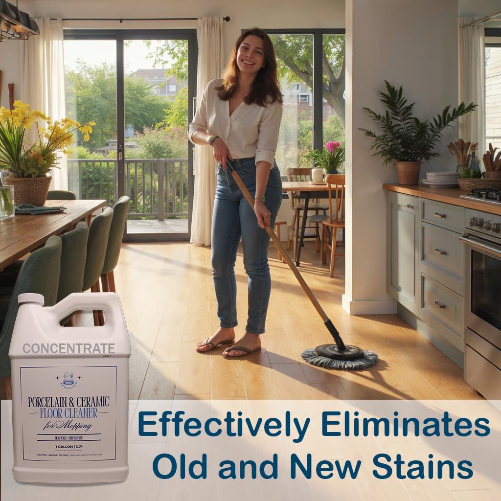 Porcelain & Ceramic Tile Floor Cleaner - Mop Soap Concentrate for mopping - Streak-Free Clean, Ph Neutral and non-Toxic - Safe for Marble, Travertine, Limestone - 128 fl oz (1 gallon)