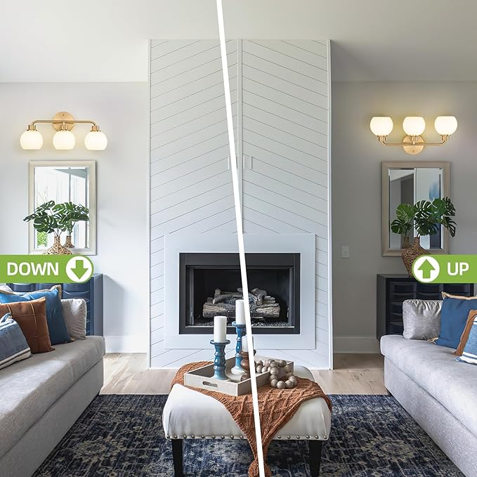 Bathroom Light Fixtures Gold Vanity Light 3 Light Wall Sconces Lighting Brushed Brass Lights with Milk Globe Glass Shades Bath Wall Lamp for Mirror Kitchen Living Room Bedroom Hallway