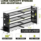 Power Tool Organizer Wall Mount,Cordless Drill Organizer,4 Layers Large Capacity Tool Rack with 8 Drill Holders (BLACK)