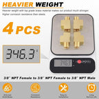 KOOTANS 4 Pack Brass Tee Fittings 3/8" NPT Female to 3/8" NPT Female to 3/8" NPT Male Barstock Street Tee Fittings 3 Way Brass Pipe Fitting