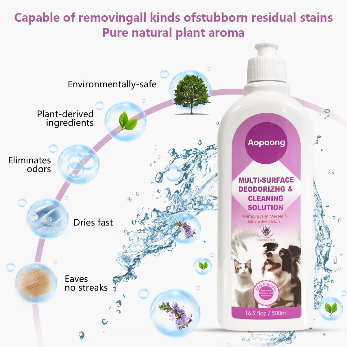 Multi-Surface Floor Cleaning Solution Lavender Scent, Household Floor Cleaner Care for All Robot Vacuums with Mopping and Cordless Wet/Dry Vacuums (16.9Fl Oz/500ML) 2bottle