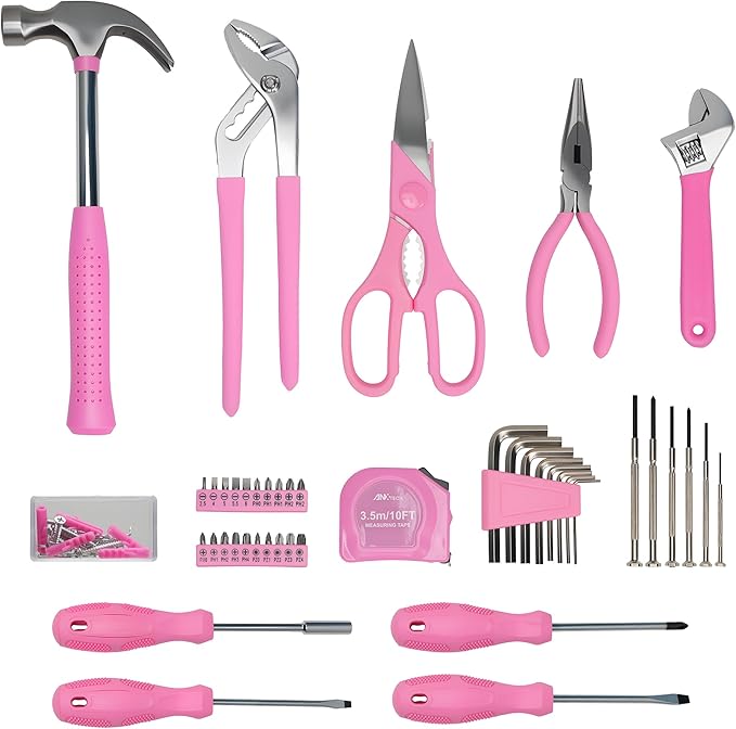 Pink Tool Set for Women, 136-Piece Household Small Tool Set, Toolbox Storage for Home Repairs, Portable Hand Tool Kit for Home Car College