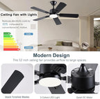 42 inch Modern Ceiling Fans with Lights APP/Remote Control, Low Profile Reversible 6 Speeds Ceiling Fan Light for Indoor/Outdoor Patio Bedroom Living Room,Black