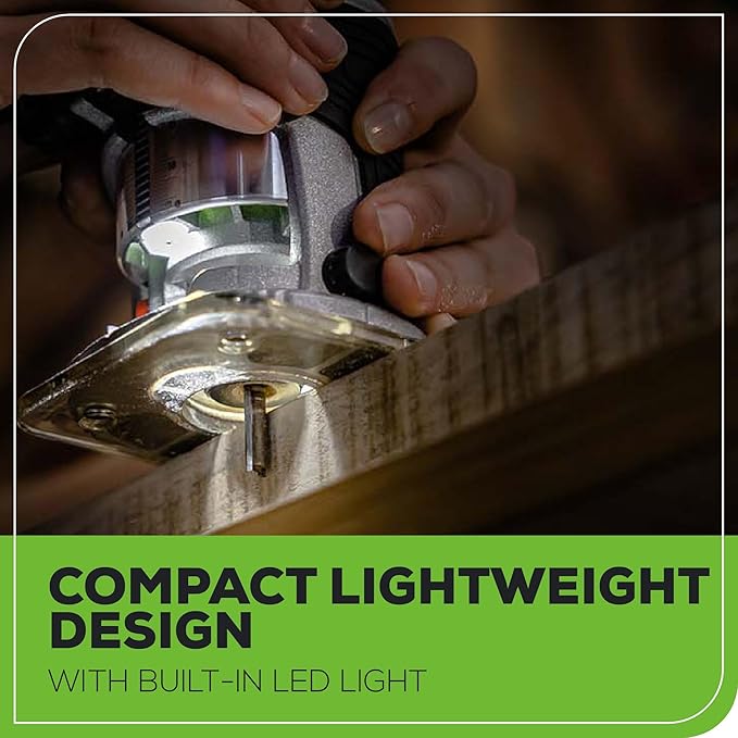 Greenworks 24V Cordless Trim Router, Variable Speed Brushless Motor Compact Palm Router with 2Ah Battery and Charger