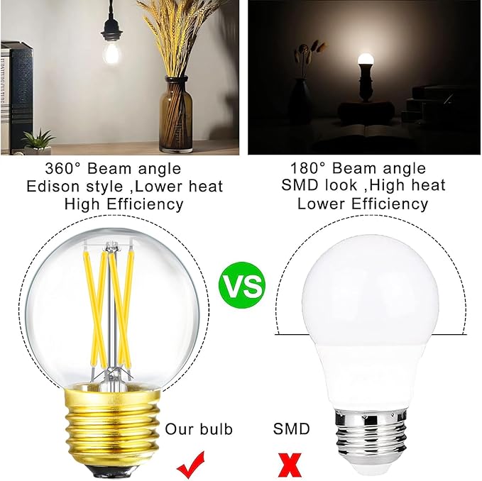Leools Dimmable E26 LED Bulb 4W Equal E26 40 Watt Light Bulb,E26 Globe Edison Light Bulbs,Daylight 4000K G16.5 Light Bulb led for Pendant,Chandeliers,Vanity,Wall sconces, AC120V,400lm.6Pack