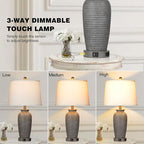 25" Farmhouse Jar Table Lamps Set of 2, 3 Way Touch Control Rustic Bedside Lamps with USB A+C Ports & AC Outlet, Pot Nightstand Lamps for Bedroom Living Room (LED Bulbs Included)