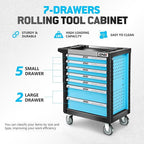 DNA MOTORING 7-Drawer Rolling Tools Chest, Rolling Tool Storage Cabinet, Heavy Duty Mechanic Tool Cart, Trolley Organizer for Garage, Warehouse, Workshop, Blue, TOOLS-00482