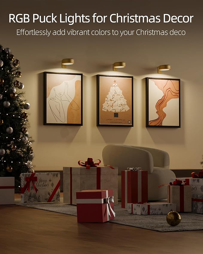 EZVALO Picture Lights for Wall, 2000mAh Rechargeable Battery Magnetic Poster Lights with 3 Color Temps & 12 RGB, Remote Dimmable Timer Painting Light, Wall Decor Light for Art Display, Frame (6 Pack)