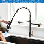Fapully Commercial Single Handle Pull Down Sprayer Black&Rose Gold Kitchen Faucet,Kitchen Sink Faucet with LED Light